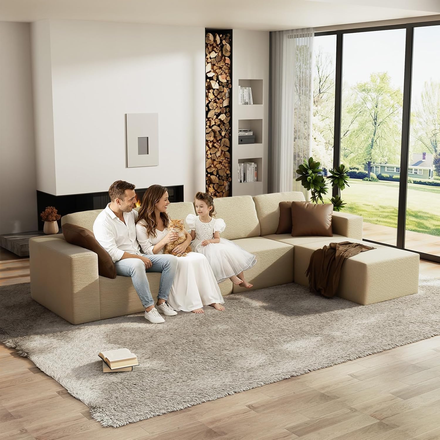 Beige Teddy Boucle Cloud Sectional