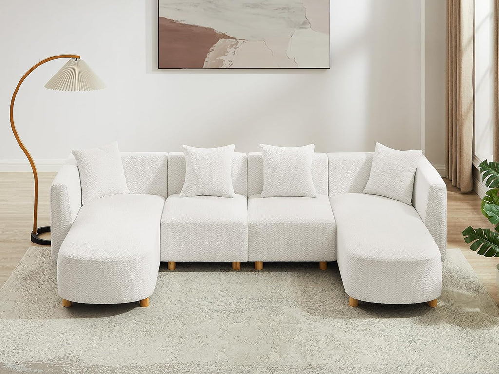 White U-Shaped Boucle Cloud Sofa