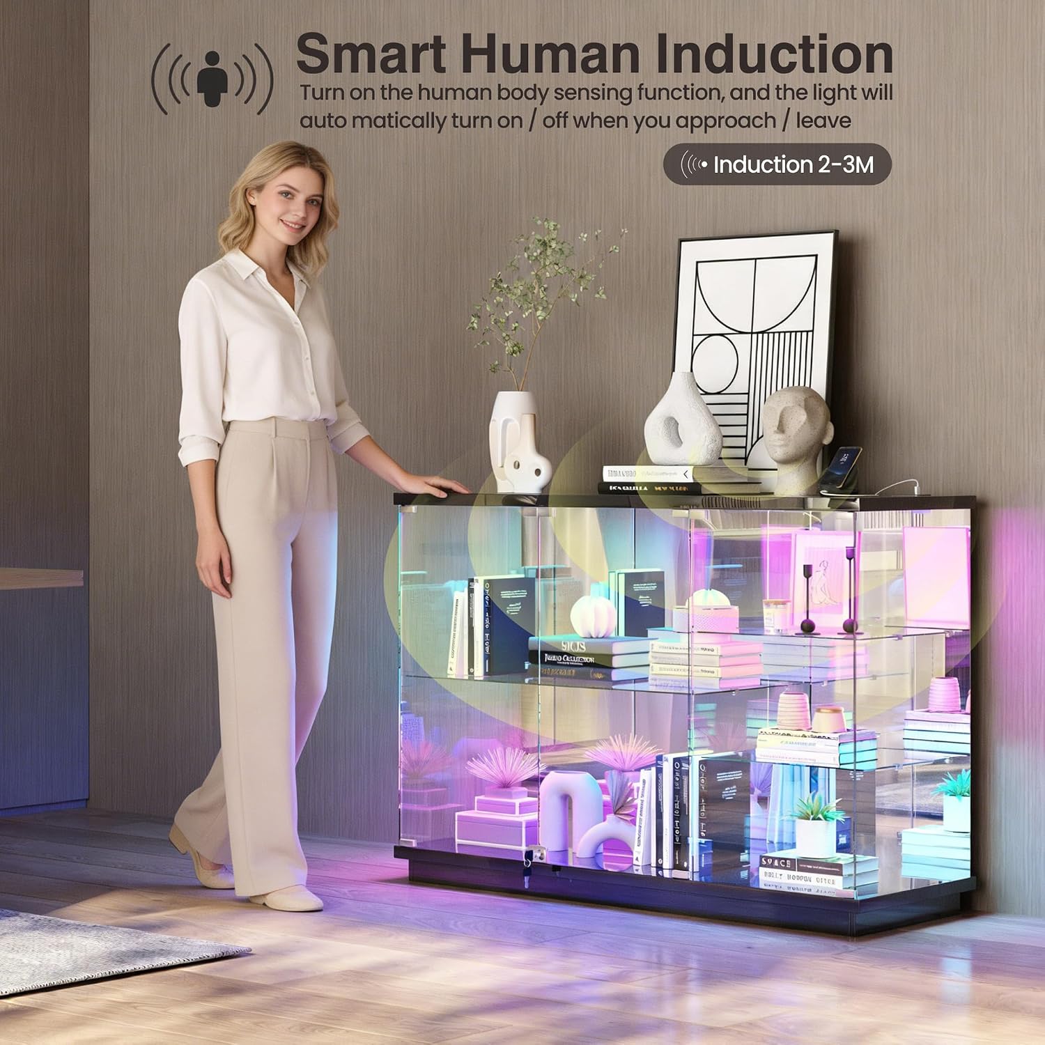 Black RGB Lock Sensor Display Cabinet