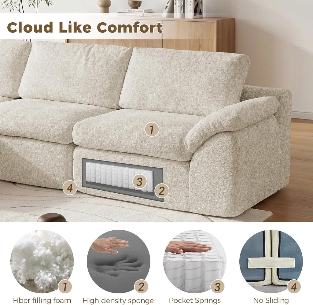 Beige Boucle Cloud L-Shaped Sofa