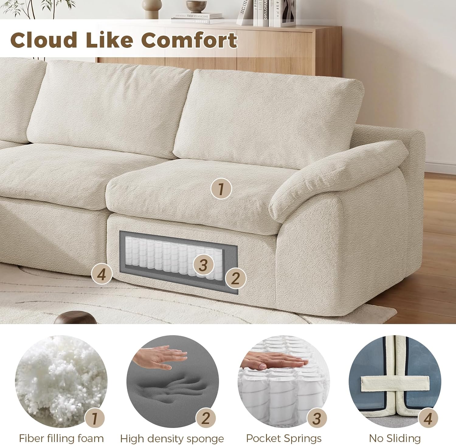 Beige Boucle Cloud L-Shaped Sofa