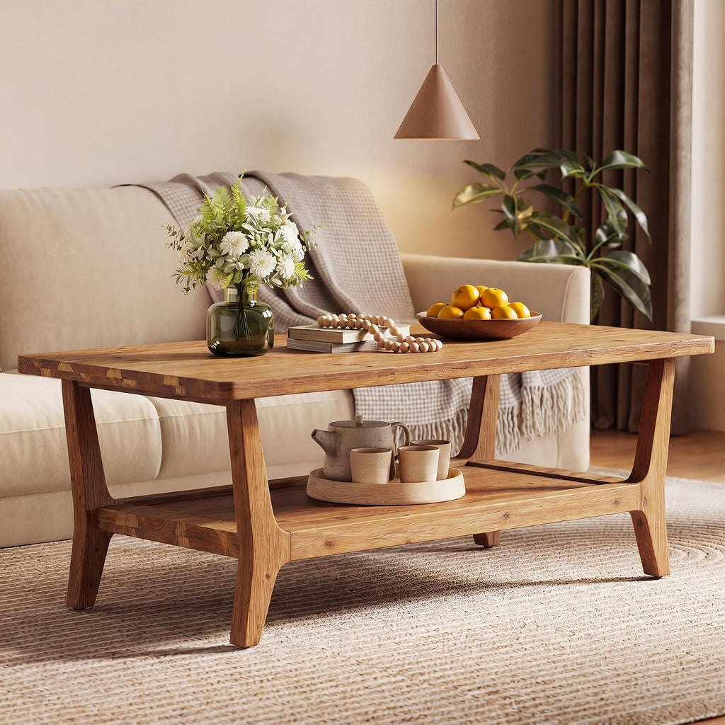 2-Tier Solid Wood Storage Coffee Table