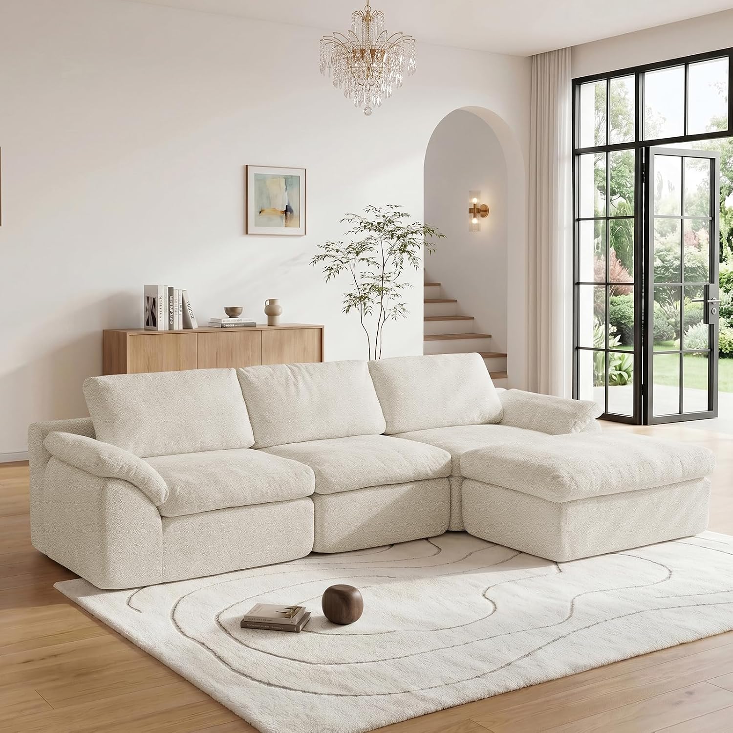 Beige Boucle Cloud L-Shaped Sofa