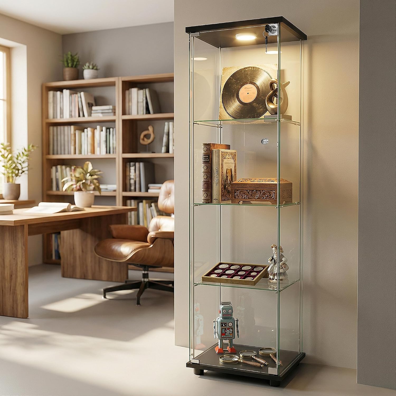 Black LED Glass Curio Cabinet