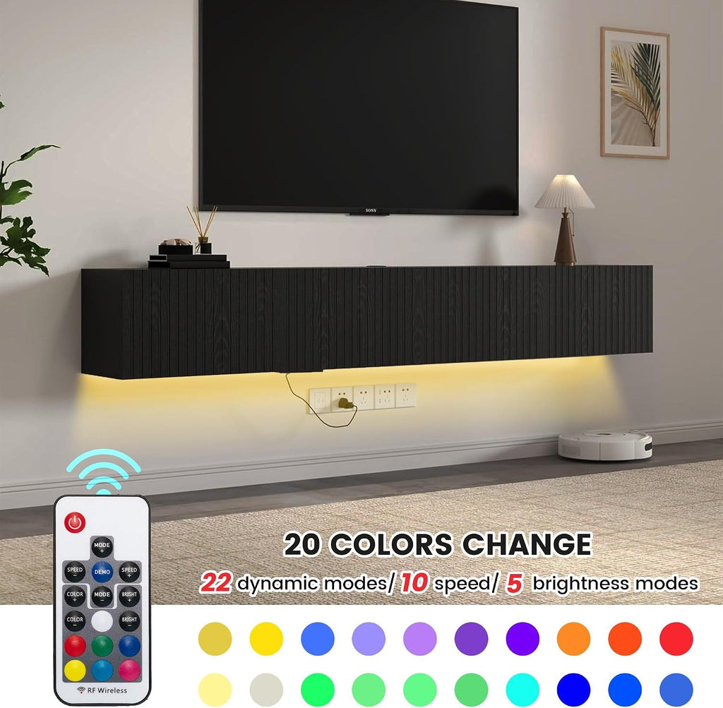 Black Fluted LED Floating TV Stand