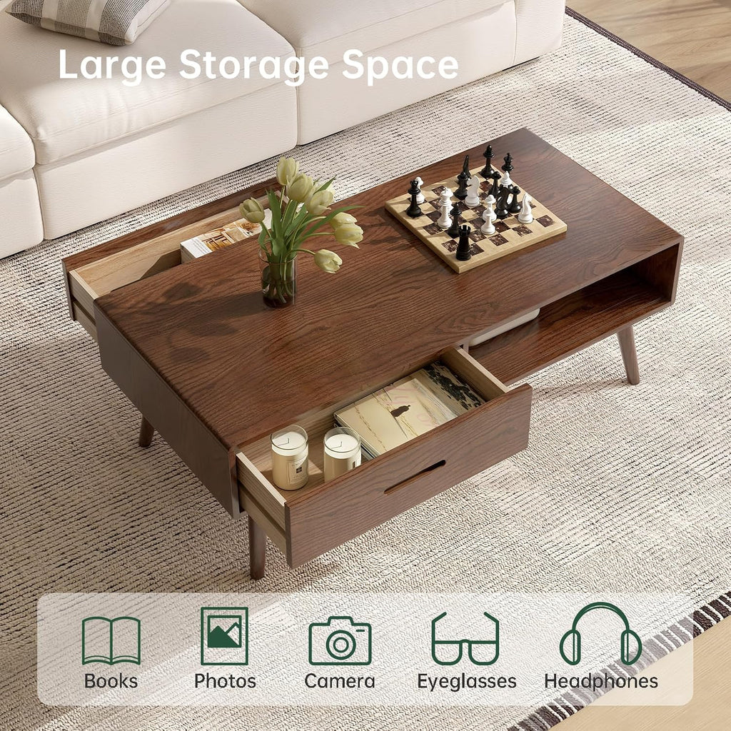 Oak Walnut Solid Wood Storage Coffee Table