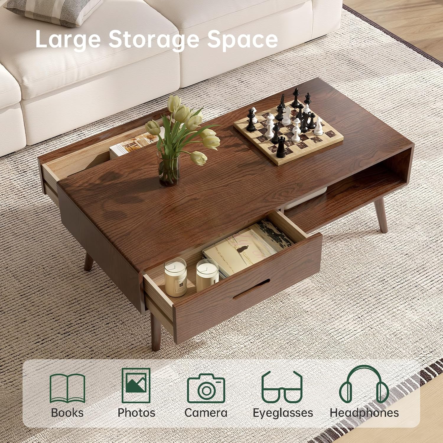 Oak Walnut Solid Wood Storage Coffee Table