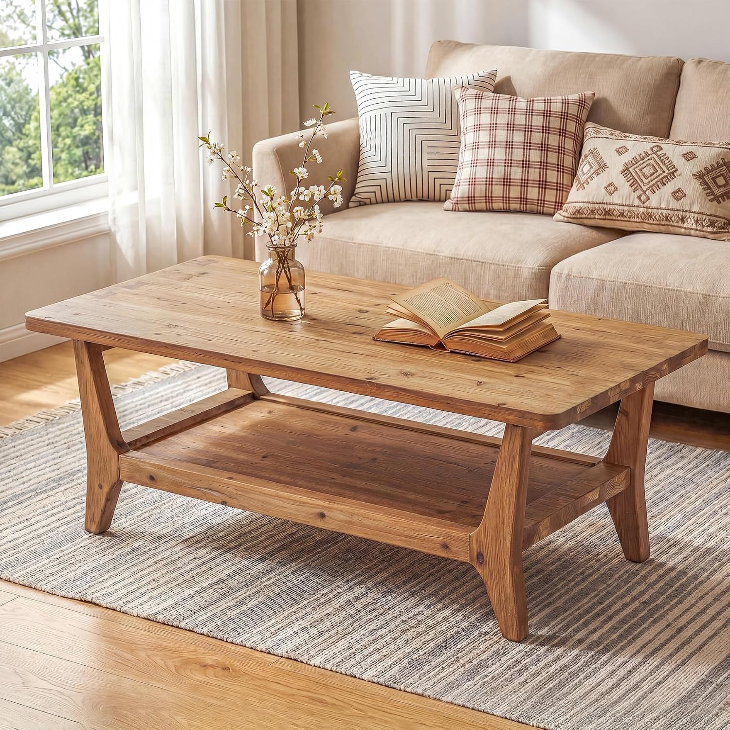 2-Tier Solid Wood Storage Coffee Table