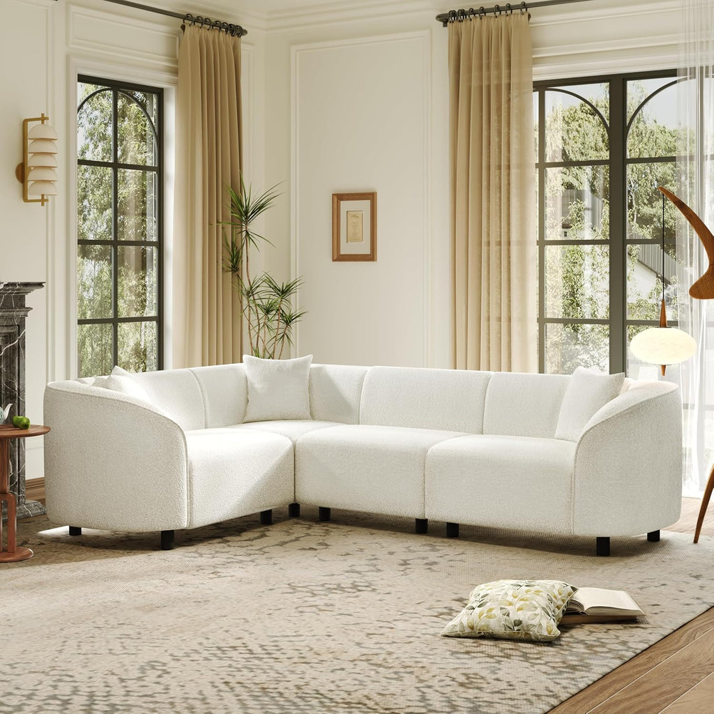 Beige Boucle Curved L-Shaped Sectional