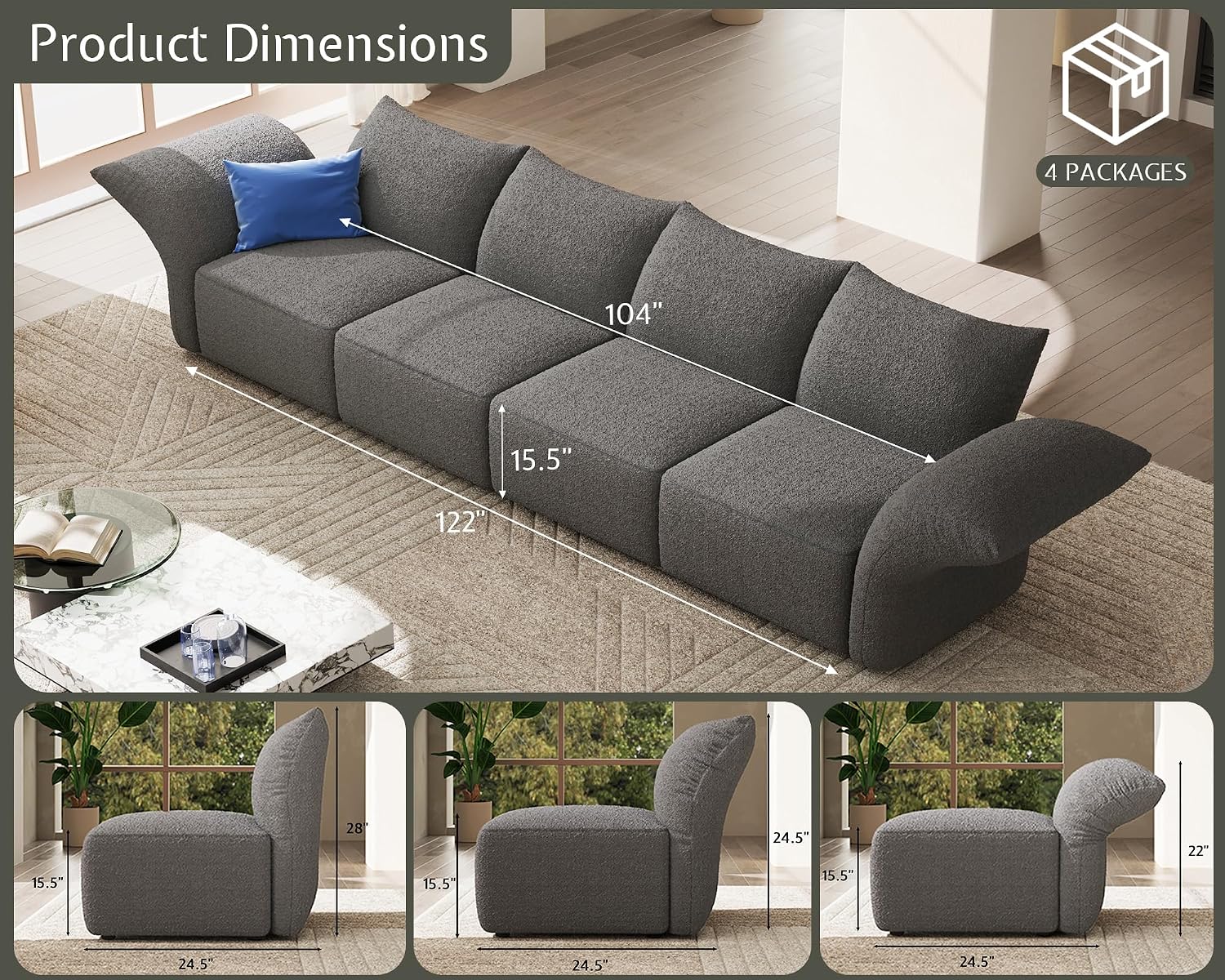 Grey Boucle Modular Sectional Sofa
