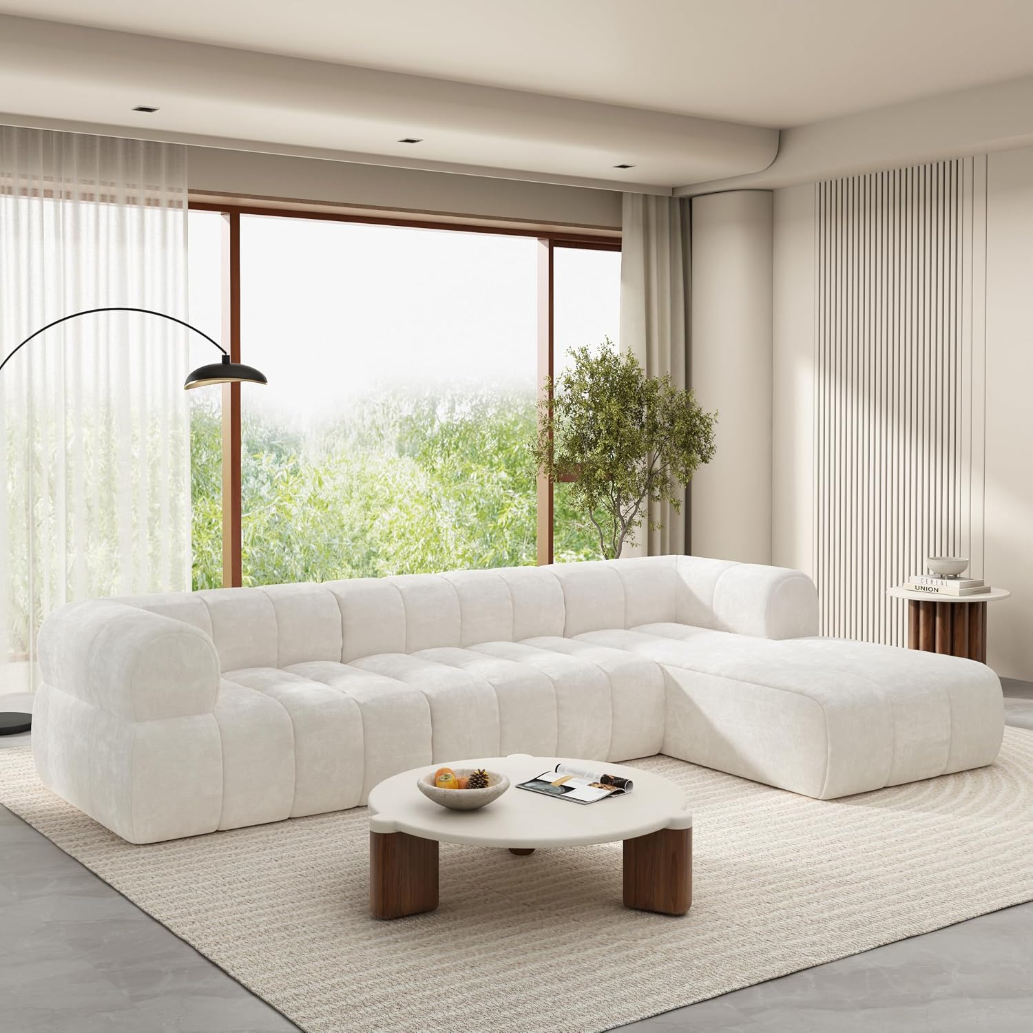 White Boucle L-Shaped Cloud Sectional