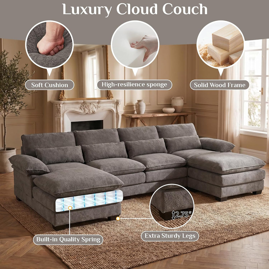 Grey Chenille U-Shaped Cloud Sectional