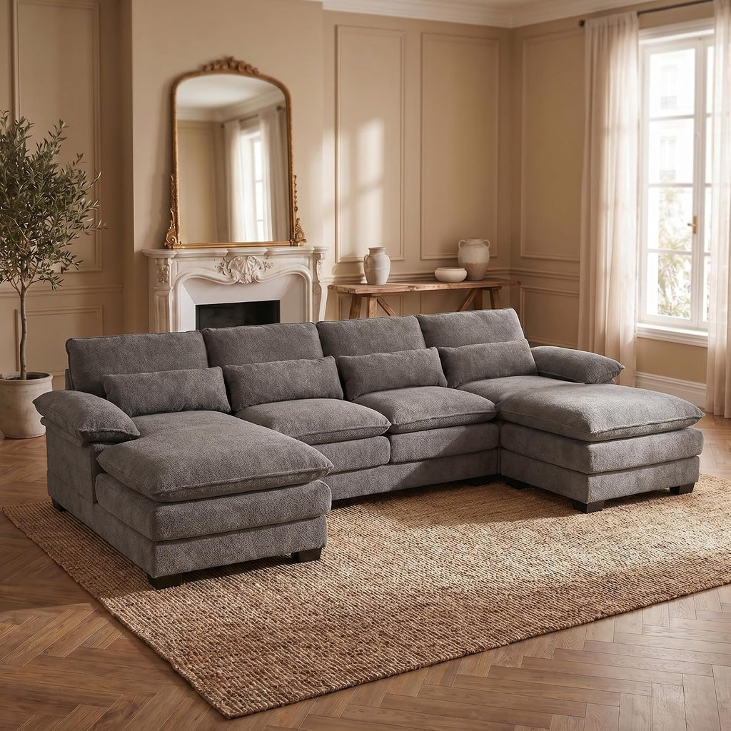 Grey Chenille U-Shaped Cloud Sectional