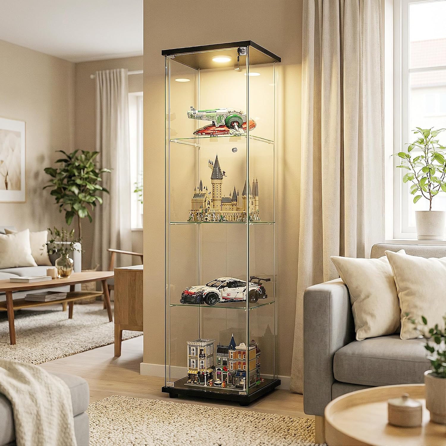 Black LED Glass Curio Cabinet